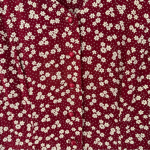 VTG Lanz Originals Dainty Floral Corset Maxi Dress Sz 12 Burgundy Cream - Picture 7 of 14